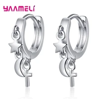 hot sale 925 sterling silver brincos pendientes moon star heart charms fashion earrings for women girls party jewelry accessory