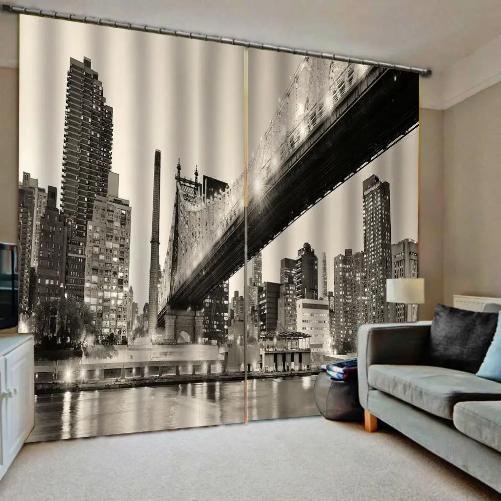 

Black and white Blackout Curtains Luxury new York city view Curtains For Living Room Bedroom Hotel Home Decor Drapes