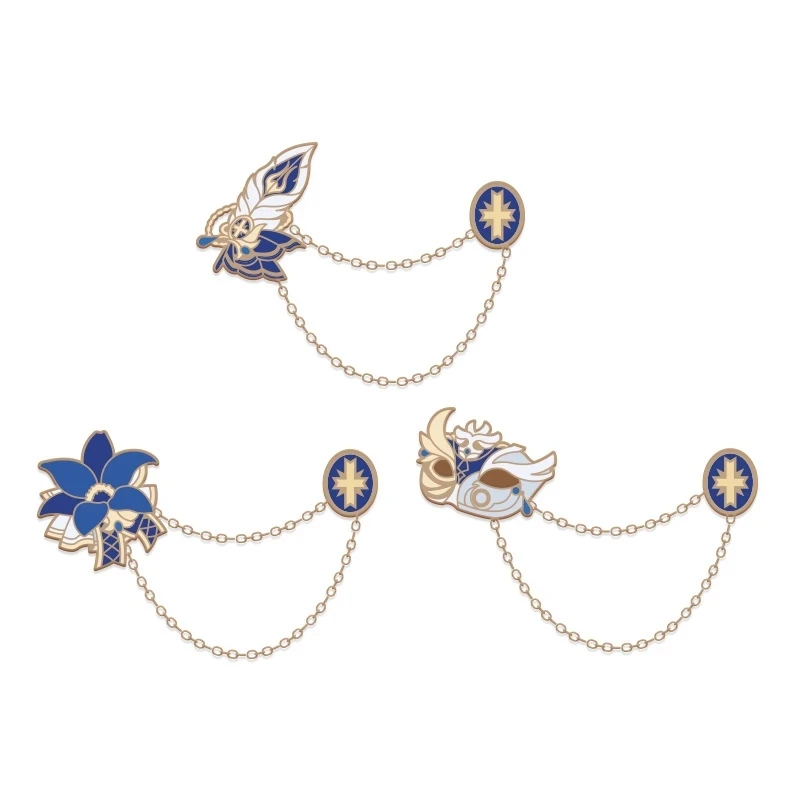 

Игра Genshin Impact тематическая этикетка всей семьи ювелирные изделия маска перо цветок Косплей металлическая брошь Хэллоуин аксессуары значок ...