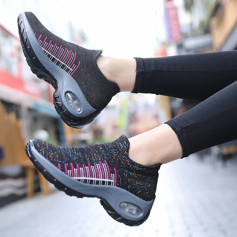 Модные 2019 Для женщин на плоской подошве дышащая обувь платформе повседневная