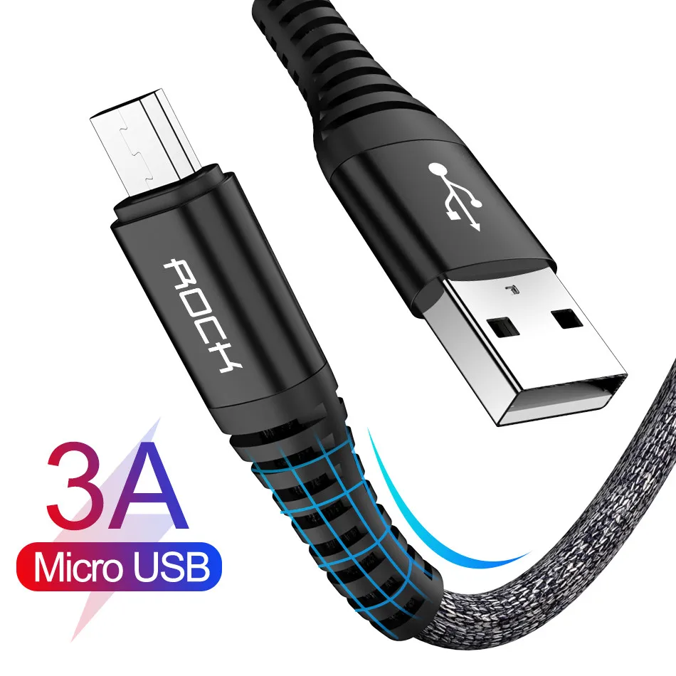 ROCK 3A Быстрая зарядка Micro USB кабель для huawei Xiaomi Redmi LG Android мобильный телефон провод