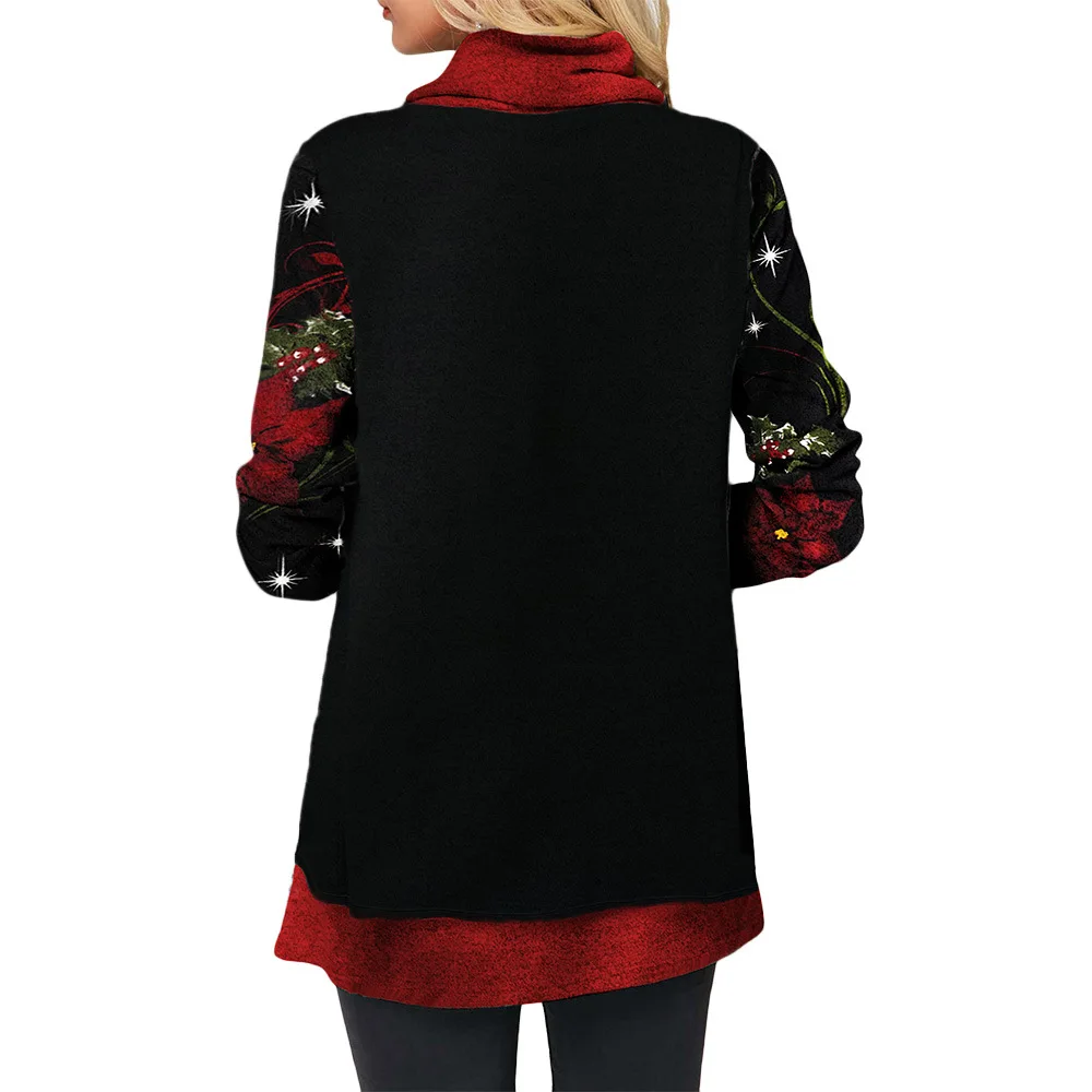 

Winter Christmas Women's Mid-Length Long-Sleeved Round Neck Fashion Casual Black/Red Harajuku Comfortable Ladies Clothing