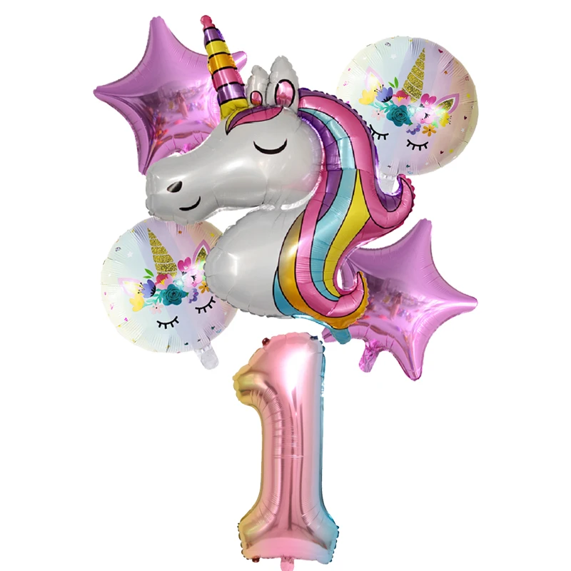 

6pcs/lot Rainbow Unicorn Balloon Ball Globos Number Birthday Party Decorations Kids Unicorn Party Wedding Balloons