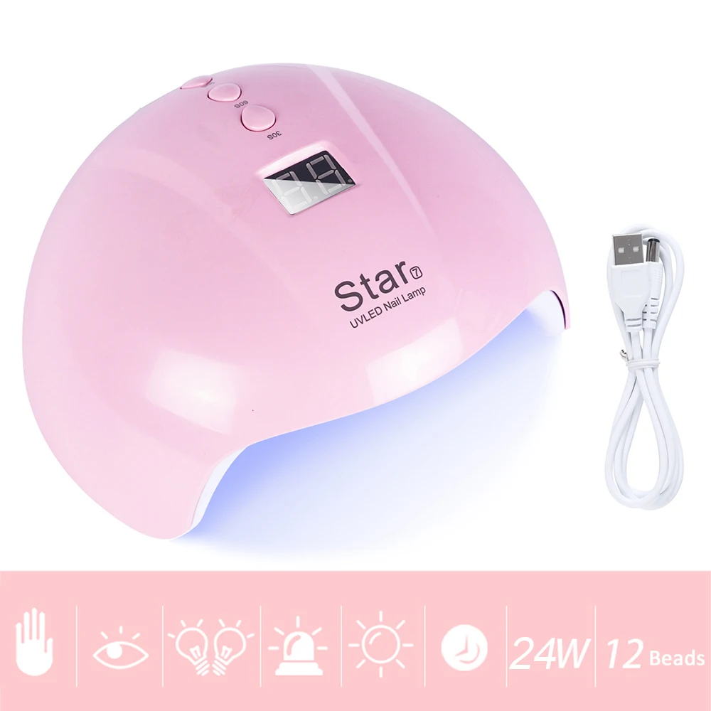 star7-pink Светодиодная УФ-лампа для сушки ногтей 24 Вт маникюрная машина лак для ногтей Гель-лак сушильный светильник с таймером USB разъем инструменты для дизайна ногтей SAStar8 - Цвет: star7-pink