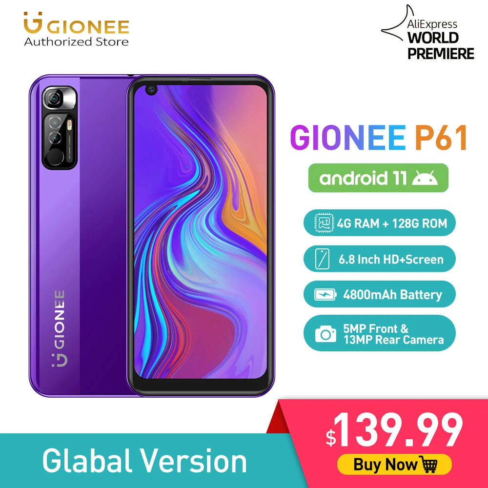 

GIONEE P61 Android 11 смартфон Helio P60 мобильный телефон 4G + 128G мобильный телефон 6,8 "HD экран