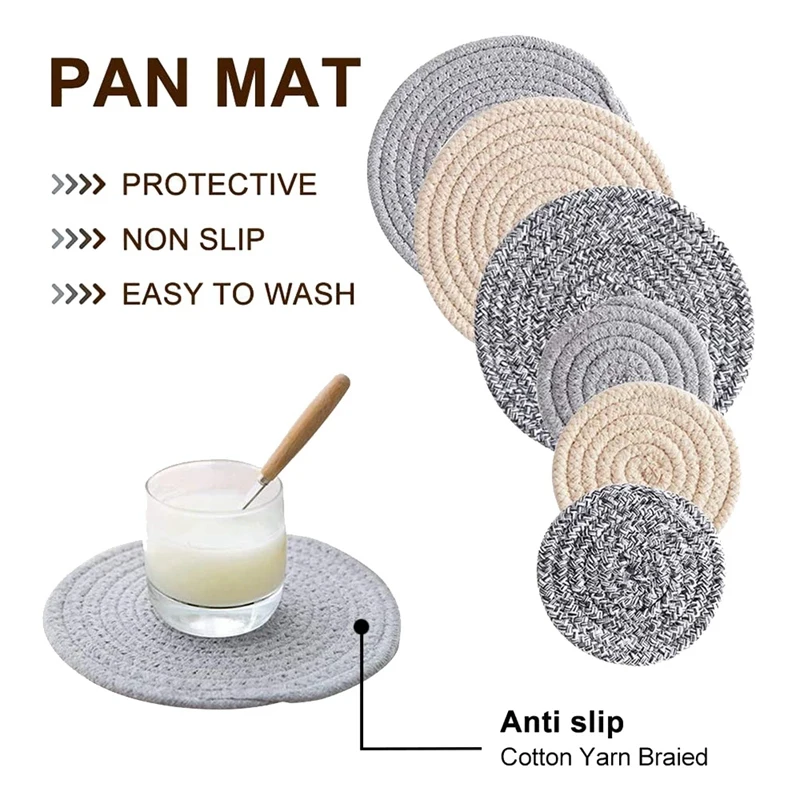 Potholders Set Trivets Coasters for Drinks Round Cotton Thread Weave Dishes Pads Cooking and Baking(6 Pcs) | Дом и сад