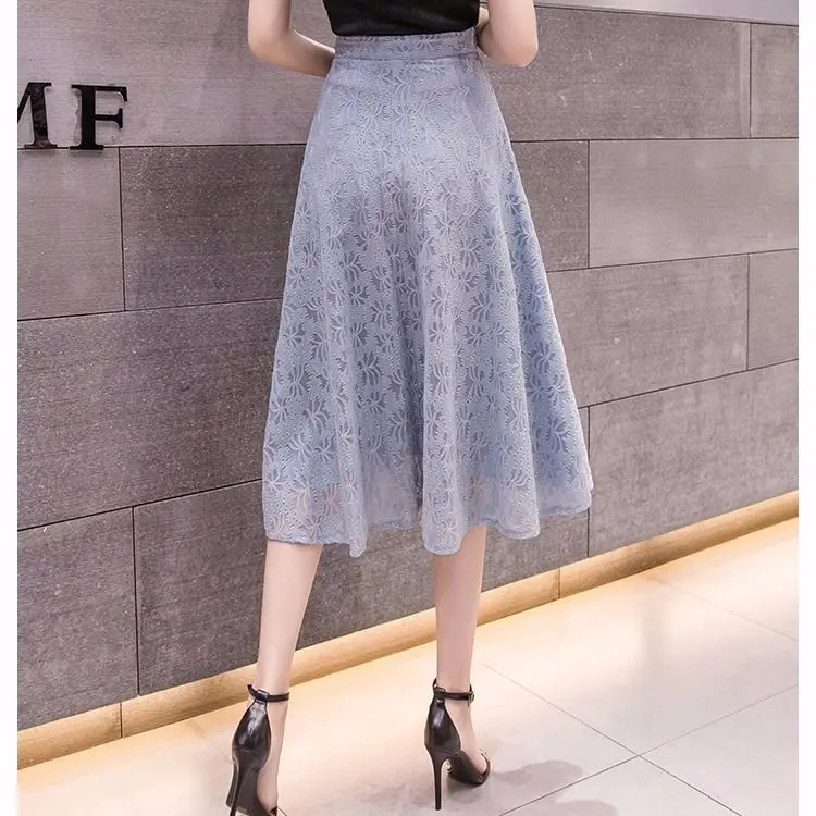 Женская кружевная юбка с высокой талией до колена | одежда