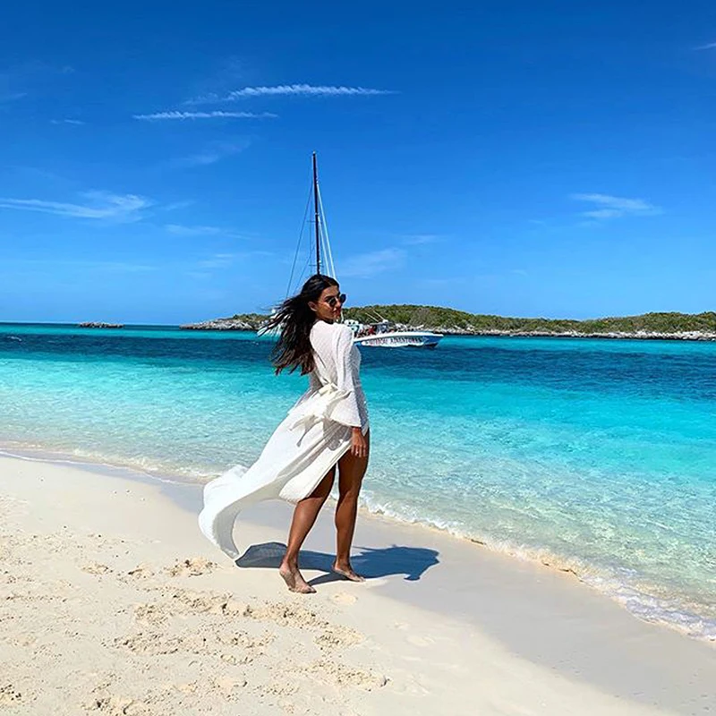 

2021 Bikini Cover-ups White Cotton Tunic Women Beach Wear Swim Suit Cover Up Sexy Hollow Out Summer Bath Dress Robe de plage
