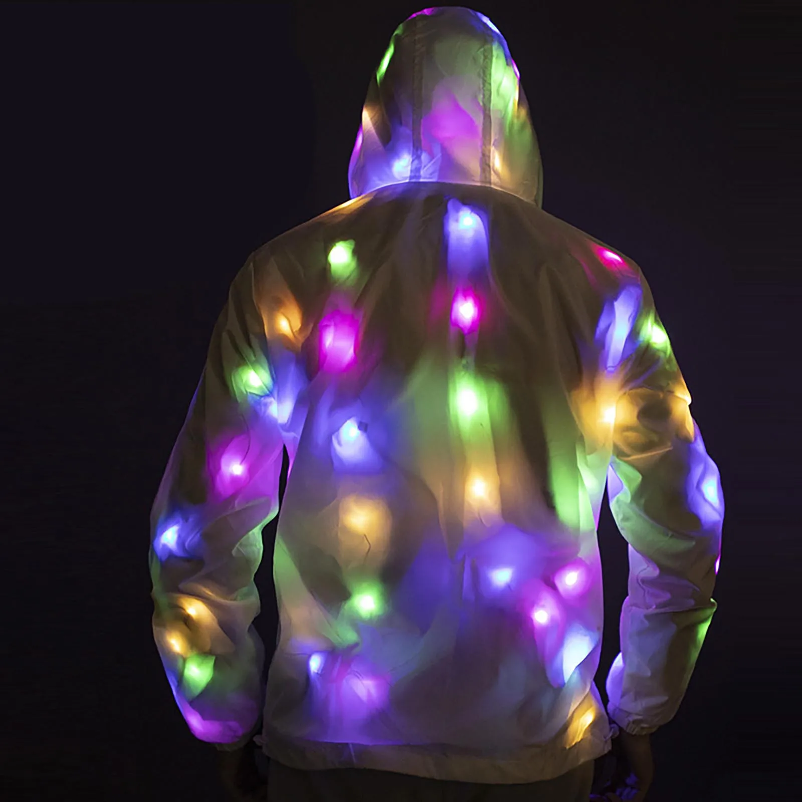 

Fashion Mens Couple Zipper Jacket LED Glowing Colorful Luminous Long Sleeve Streetwear Coat (Ship Without Battery)Outwear#g3