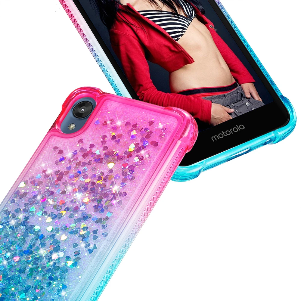 Ультратонкий Блестящий двухцветный градиентный чехол s для Motorola MOTO E6 E6S Plus Love Heart