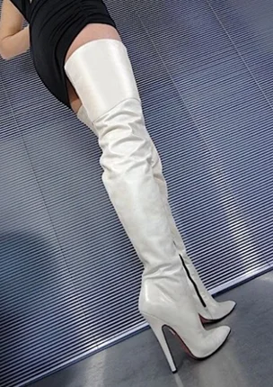 White 16cm Heel Sorbern/ботинки 12 см, 14 см, 16 см; женские ботфорты с острым носком и острым каблуком; унисекс; большие размеры 5-15 - Цвет: White 16cm Heel