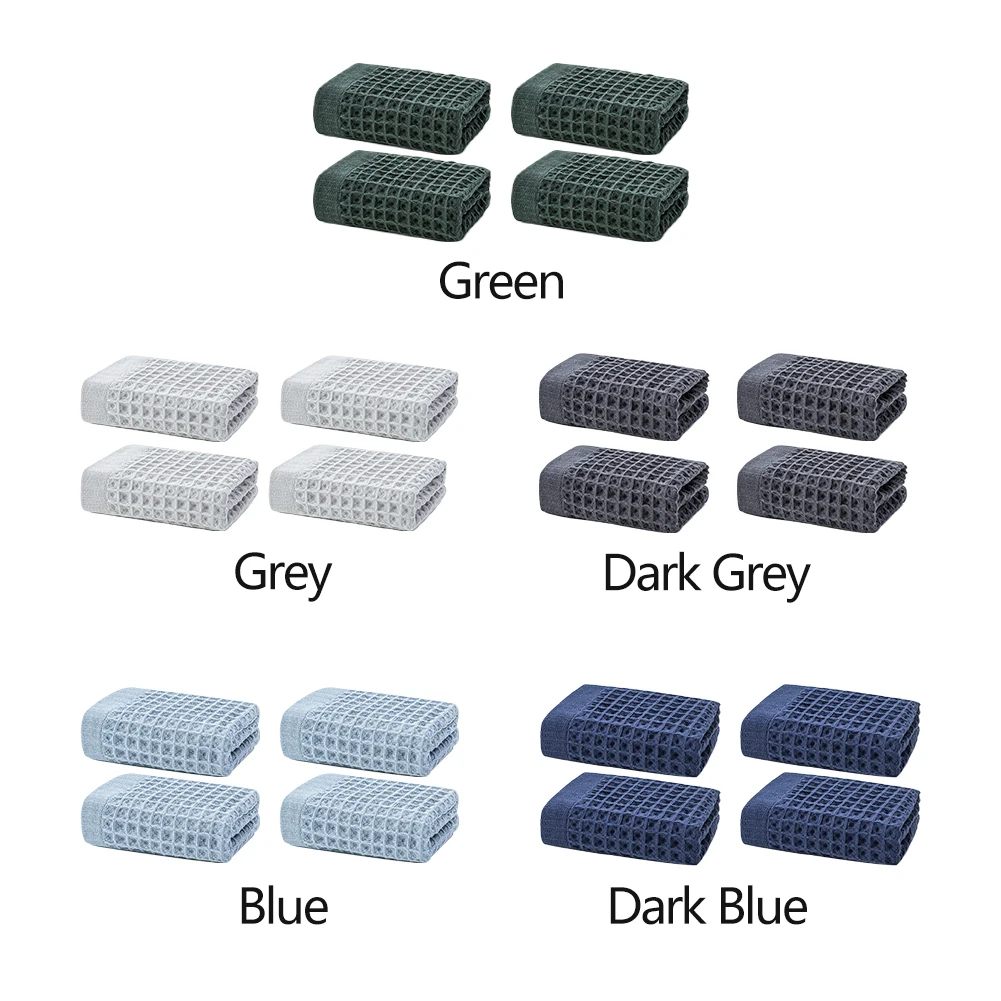 

4pcs Travel Kitchen Washcloth Quick Drying Outdoor Sports Hand Towel Solid Cotton Blend Soft Absorbent Face Care Waffle Pattern