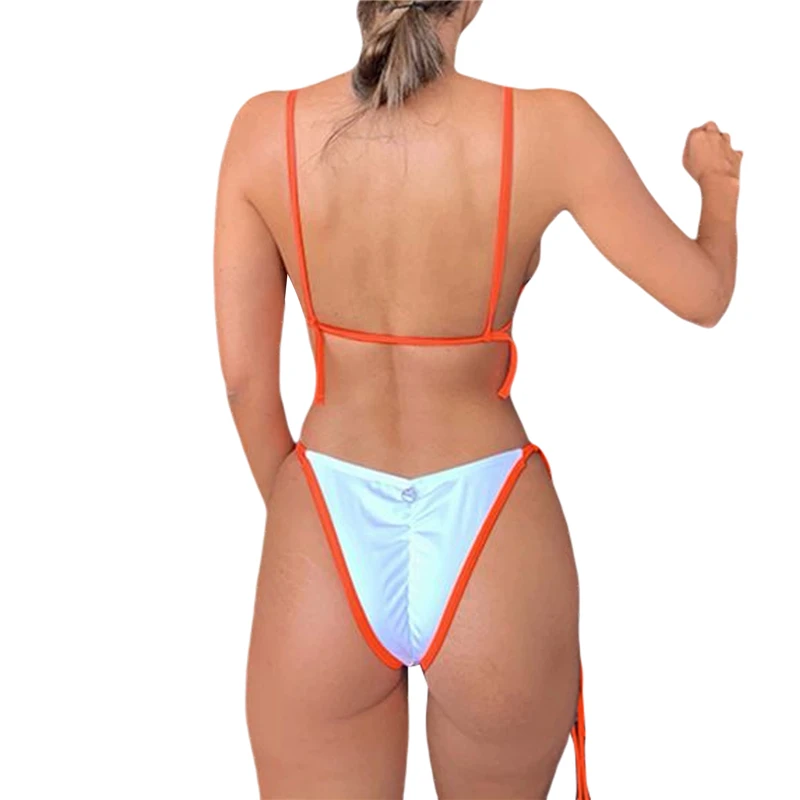 

2021 New Women's Two Piece Swimsuit Color Matching Bra Drawstring Frenulum Sexy Split Body Bikini Summer Bathing Suits Beachwear