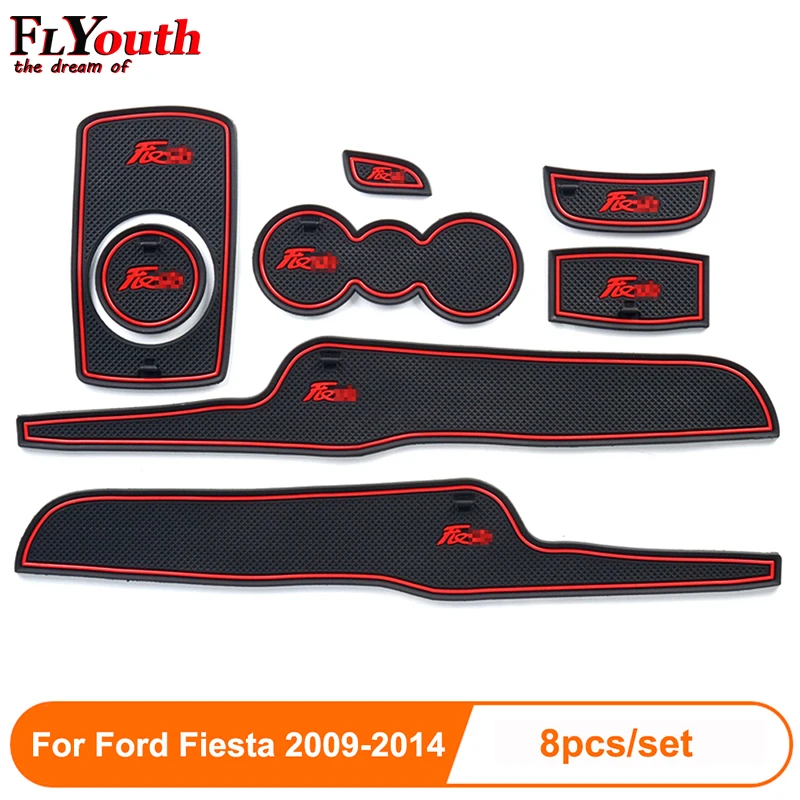 

For Ford Fiesta 2009-2014 Anti-slip Non-slip Rubber Decorator Cup Sticker Gate Slot Pad Door Groove Mat Car Styling 8 pcs