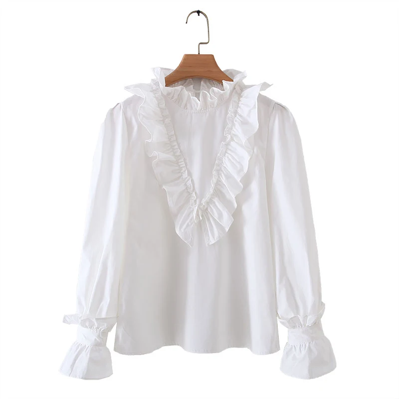 Рубашка PERHAPS U женская с воротником-стойкой белая однотонная блузка