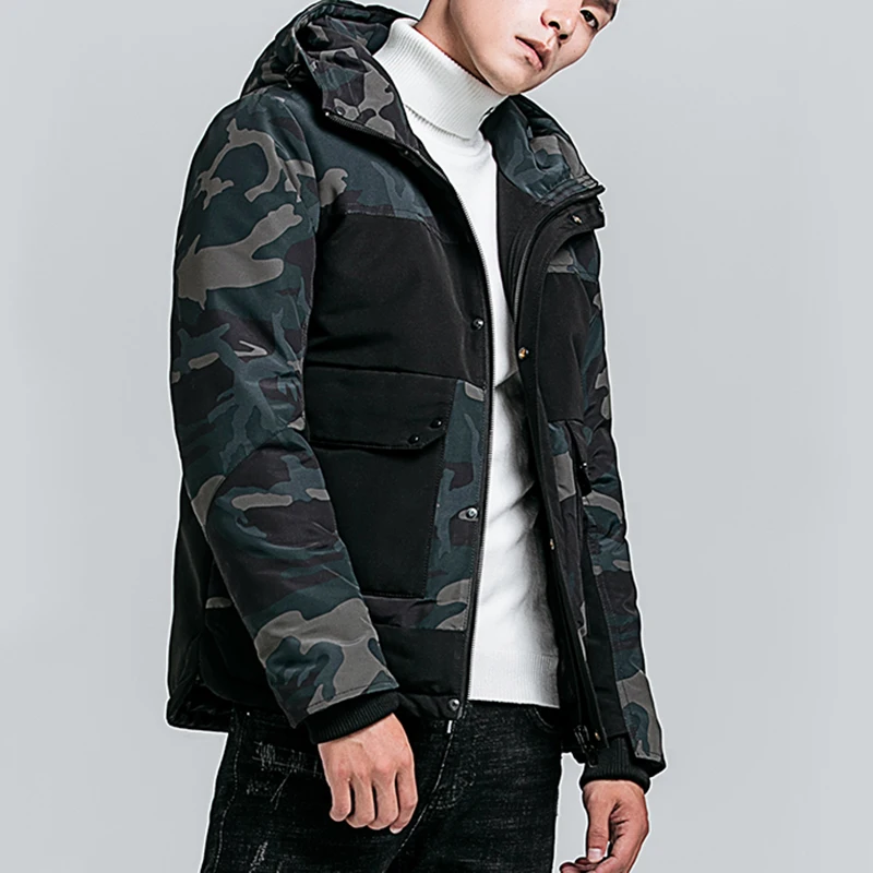 Covrlge Men Zipper Hooded Coat Parka Winter Camouflage Men's Jacket Warm Fits Big-pocket Coat Men's Clothes MWM093