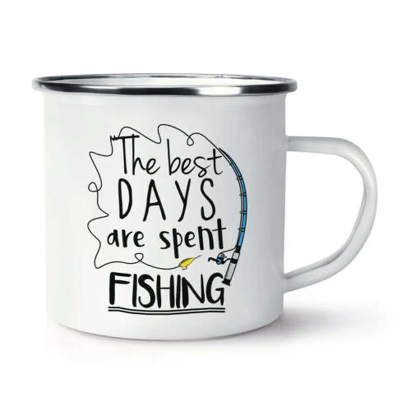 

Stainless Steel Camping Coffee Mug Gift The Best Days Are Spent Fishing Retro Birthday Christmas Outdoors Wedding Metal Enamel C