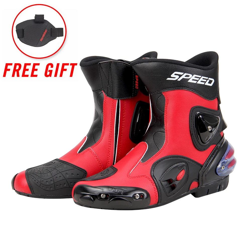 A004-Red PRO-BIKER/скоростные ботильоны с защитным механизмом; ботинки в байкерском стиле; обувь в байкерском стиле для езды на мотоцикле; гоночные ботинки для мотокросса; цвет черный, красный, белый - Цвет: A004-Red