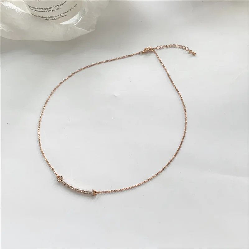 Корейская простая металлическая подвеска Стразы инкрустированное ожерелье