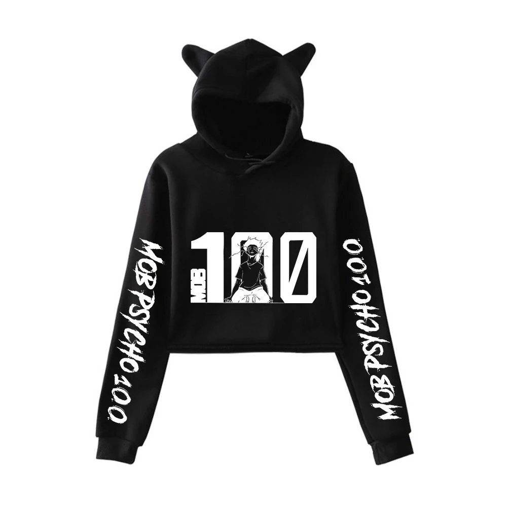 

Mob Psycho» («милый чудак» 100 худи с кошачьими ушами женская футболка с длинным рукавом и капюшоном укороченный кофты; Лидер продаж; Повседневная...