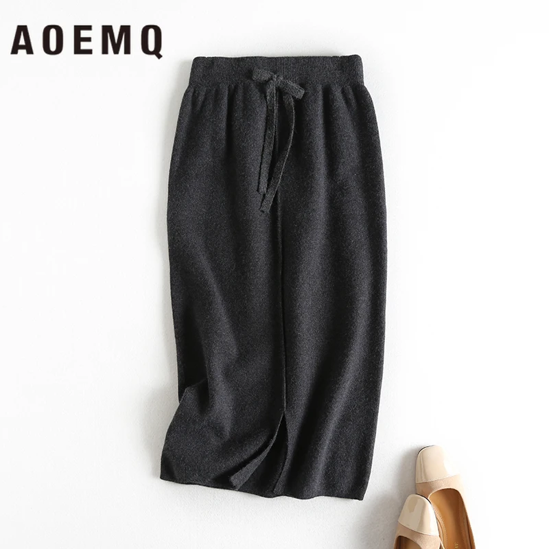 AOEMQ благородные юбки из хлопка, теплые, 3 цвета, одноцветные, Рождественские юбки, Русалка, Сказочная волна, драпированные юбки с бантом на талии, женская одежда