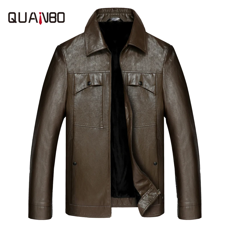 

QUANBO biker jacket men 2019 New Arrival Winter Warm Pu Leather Motorcycle Jacket Men Fur Coat Casual Brand Clothes
