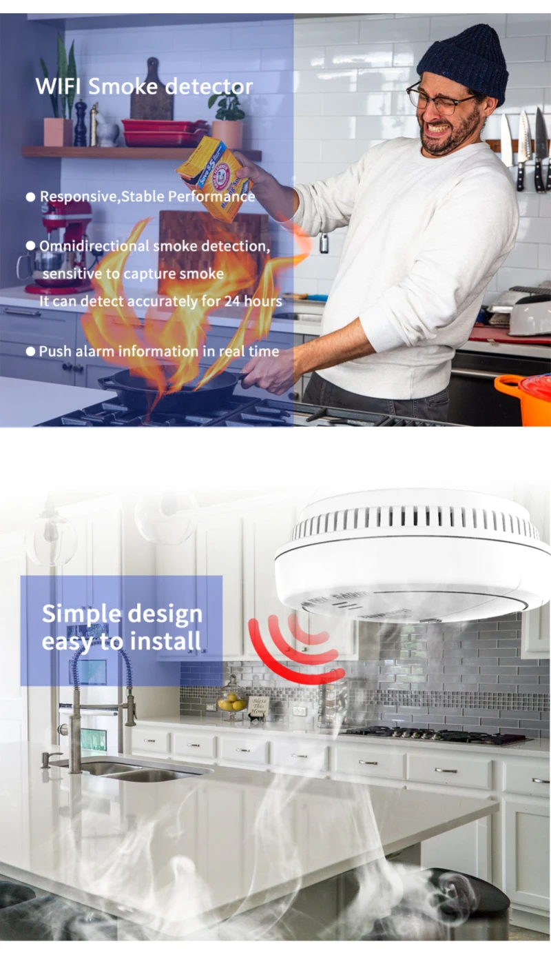 Tuya WiFi Smoke Detector Fire Alarm Independent Sensor For Home Office Security Photoelectric | Безопасность и защита