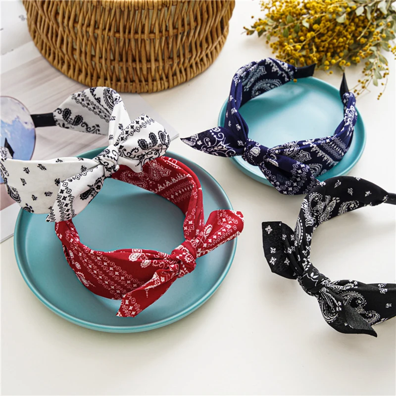 

Cashew Flower Print Headbands Bow Ladies Wide Brimmed Head Hoop Bunny Ears Cross Knot Hair Hoops Hair Accessories For Women