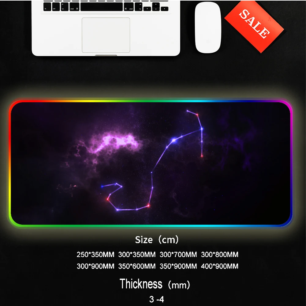 

RGB Secrets of the universe twelve constellations mouse pad Gamer Led Computer Mousepad of Legends Mause PC Desk with Backlit