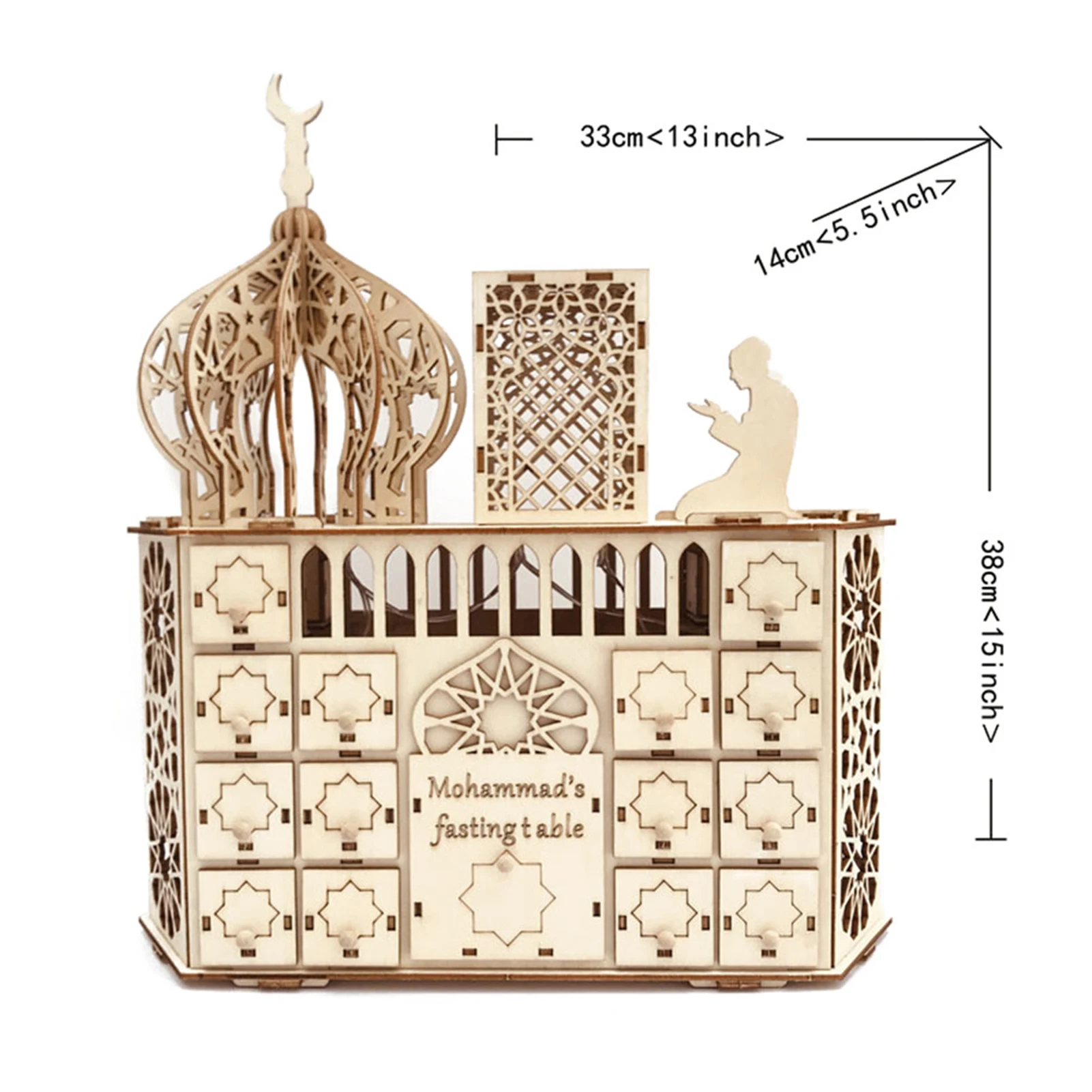 

30 Days Countdown Eid Mubarak Ramadan Advent Calendar Wooden Muslim Islamic Countdown House Drawer Decorations Ornament Gift