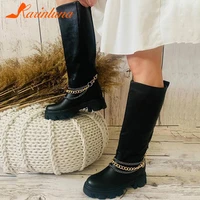 karinluna luxury brand new female chunky high heels boots fashion chain platform knee high boots women party sheos woman