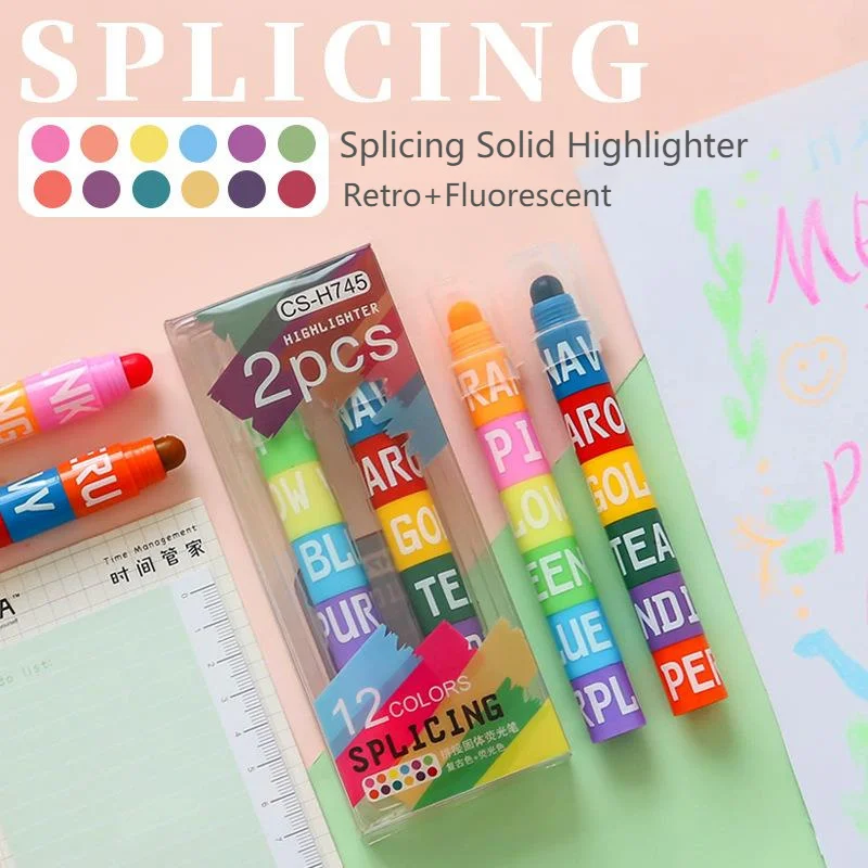 

1 Set 2pcs 6-colors Splicing Solid Highlighter Pen Focus Graffiti Marker