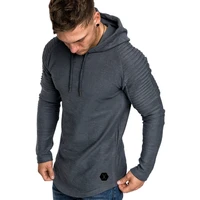 2020 new mens slim solid color hooded long sleeved t shirt striped folds raglan sleeves hooded foreign trade mens spring