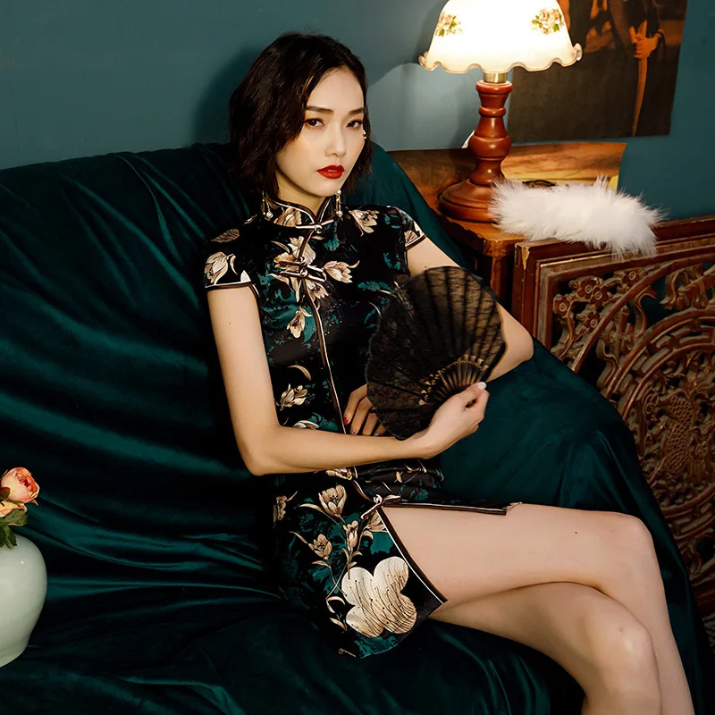 Женское атласное платье-Ципао с принтом в китайском стиле | Тематическая одежда и