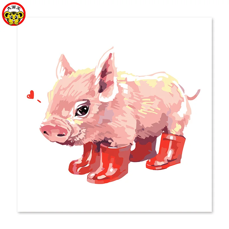 Живопись по номерам рисование свинья носить красные ботинки для дождя рисовать