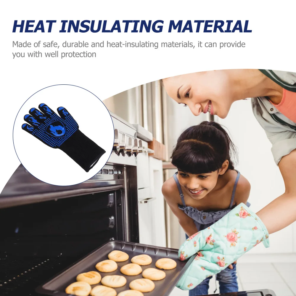 

1pc Protective Oven Mitts Home Heat Resistant Cook Mittens for Baking BBQ