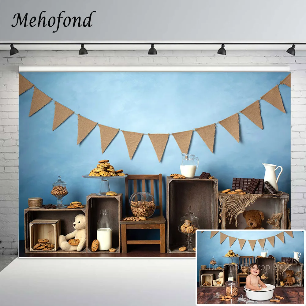 

Mehofond Photo Backdrops For Studio Cookies and Milk Wooden Box Bears Newborn Baby Portrait Photography Background Photozone