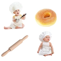 15day baby chef apron hat and food chef baby cook costume newborn photography props newborn hat apron accessories photo studio