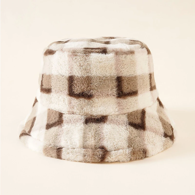 Новинка зимние клетчатые плюшевые Панамы унисекс Уличная Повседневная Теплая