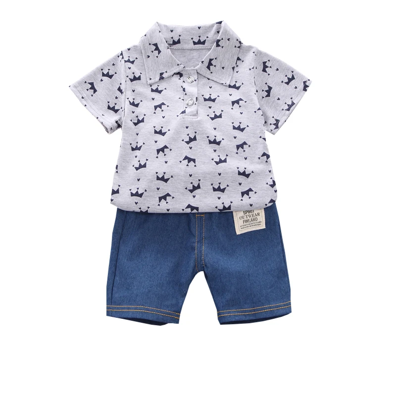 Casual Toddler Outfits Baby Boy Summer Clothes Newborn Boy Clothing Set Sports T-shirt+ Shorts Suits Leaves Print Clothes - Цвет: KI0420-H