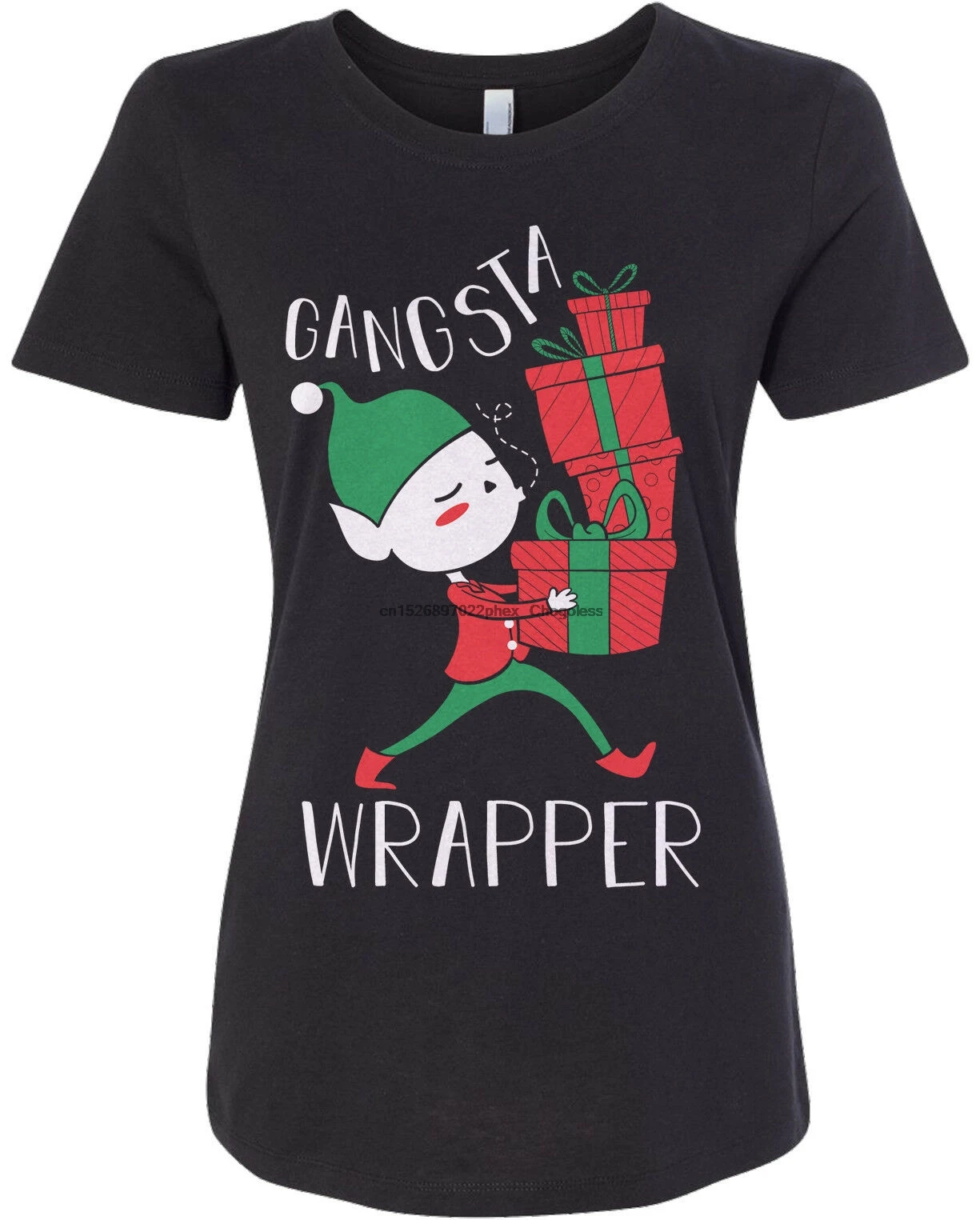 Женская облегающая футболка Gangsta Wrapper Рождественский эльф Санта-Клаус |