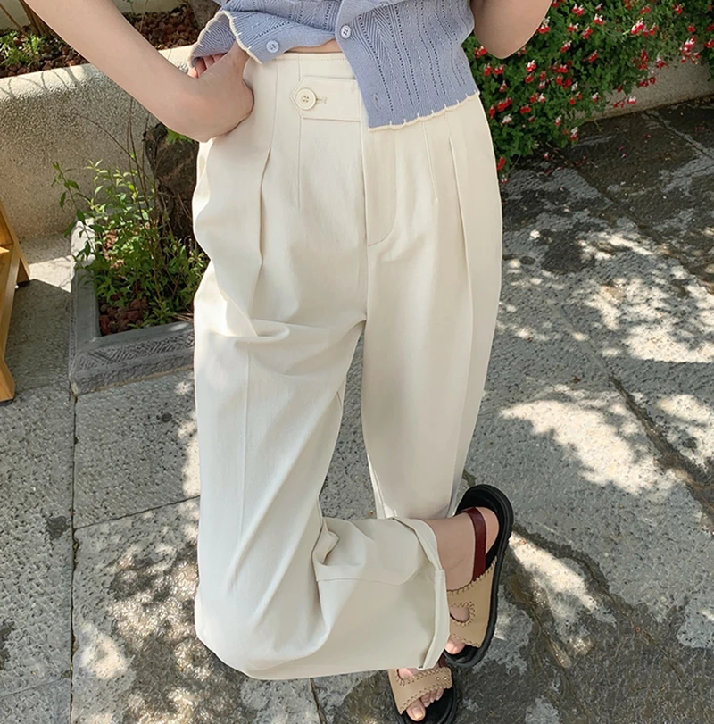 

Брюки женские прямые повседневные с завышенной талией, хлопковые штаны свободного покроя в Корейском стиле