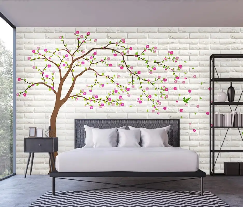 

AINYOOUSEM большой кирпич с розовыми цветами, дерево, стена, дети, фоновые обои, 3d обои, наклейки