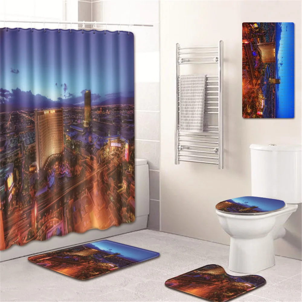 

Shower Curtain Bathroom Mat Toilet Cover Mat Non-Slip Household Mat Kitchen Pad Five-Piece Carpet Bath Mat bathroom rug set