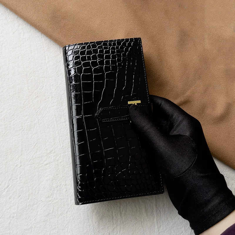 

Luxury Design Women Long Wallet Genuine Leather Famous Brand Money Bag Unisex High Capacity Fashion Hasp Crocodile Pattern Purse
