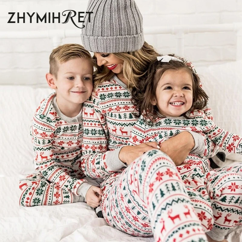 ZHYMIHRET/2019 г. Семейный Рождественский пижамный комплект для взрослых дети девочки