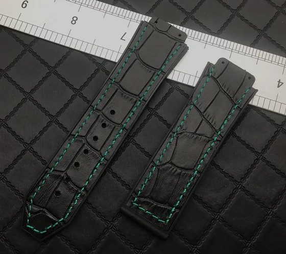 Blk green line strap Цветной 25*19 мм из натуральной кожи резиновый силиконовый ремешок для часов с застежкой бабочкой для Hublot ремешок для большого взрыва ремень классический fusion инструменты - Цвет ремешка: Blk green line strap