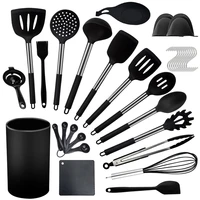 silicone cooking kitchen set cookware utensils non stick spatula kit stainless steel handle kitchenware baking tools with hook