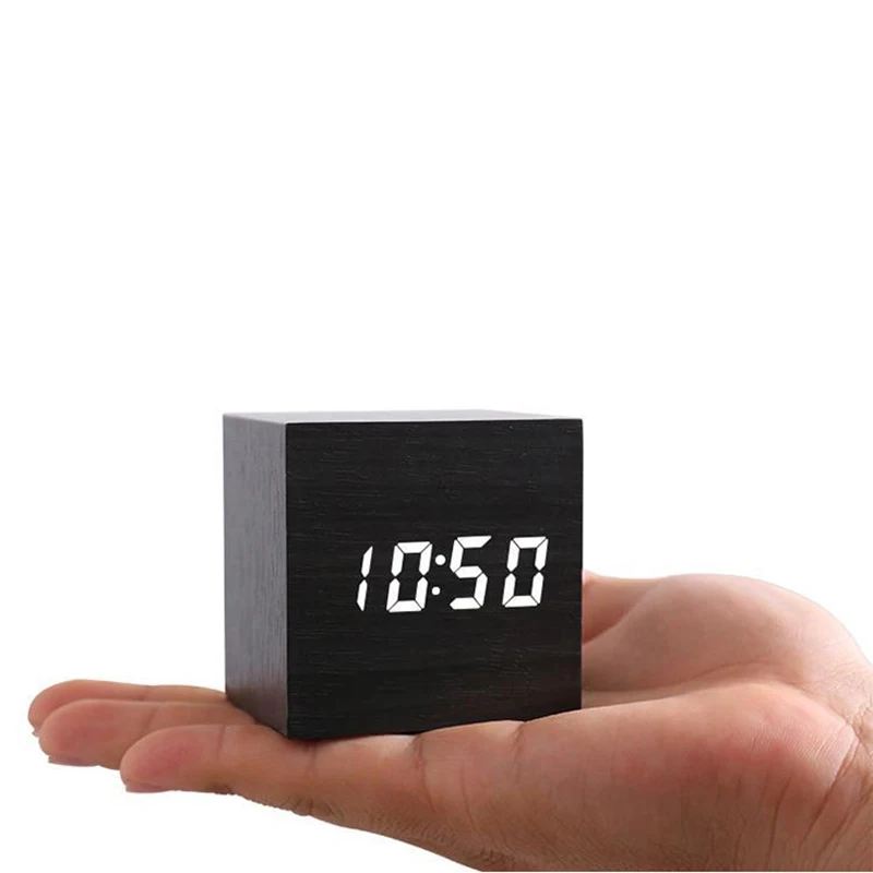 Светодиодный Настольные часы с текстурой древесины цифровые электронные