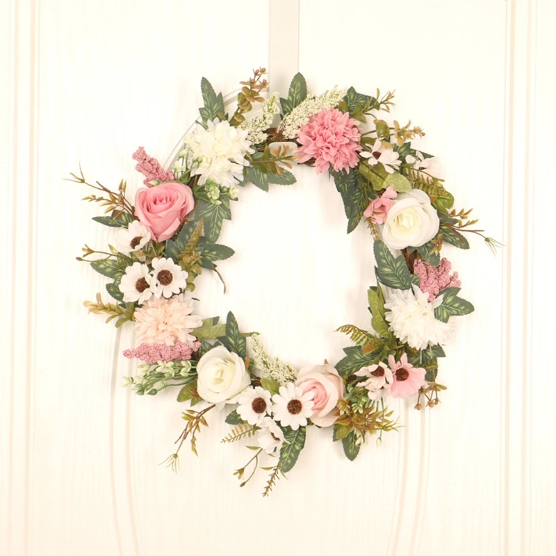 

16inch Artificial Begonia Front Door Wreath Handcrafted Wreath for Home Decor H3CC